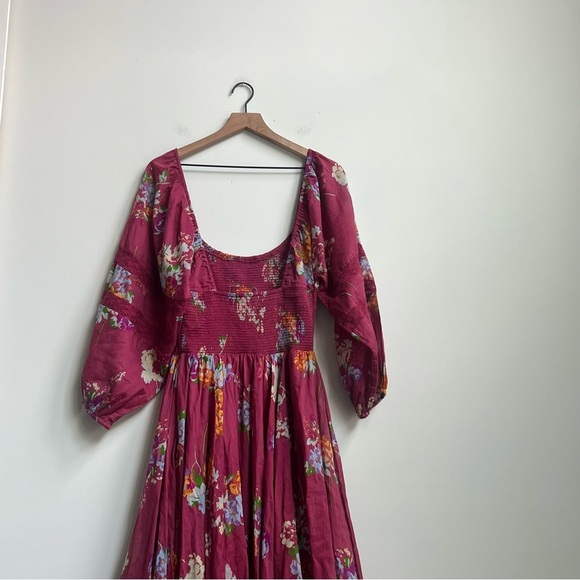 Free People Morning Glory Floral Maxi Dress Earth Red Smocked Handkerchief M - Picture 14 of 14